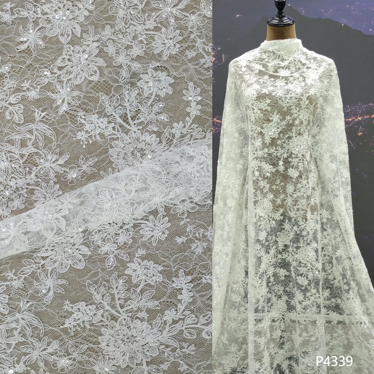 Popular Breathable Soft Sequin Lace Embroidered Fabric for Wedding Dresses