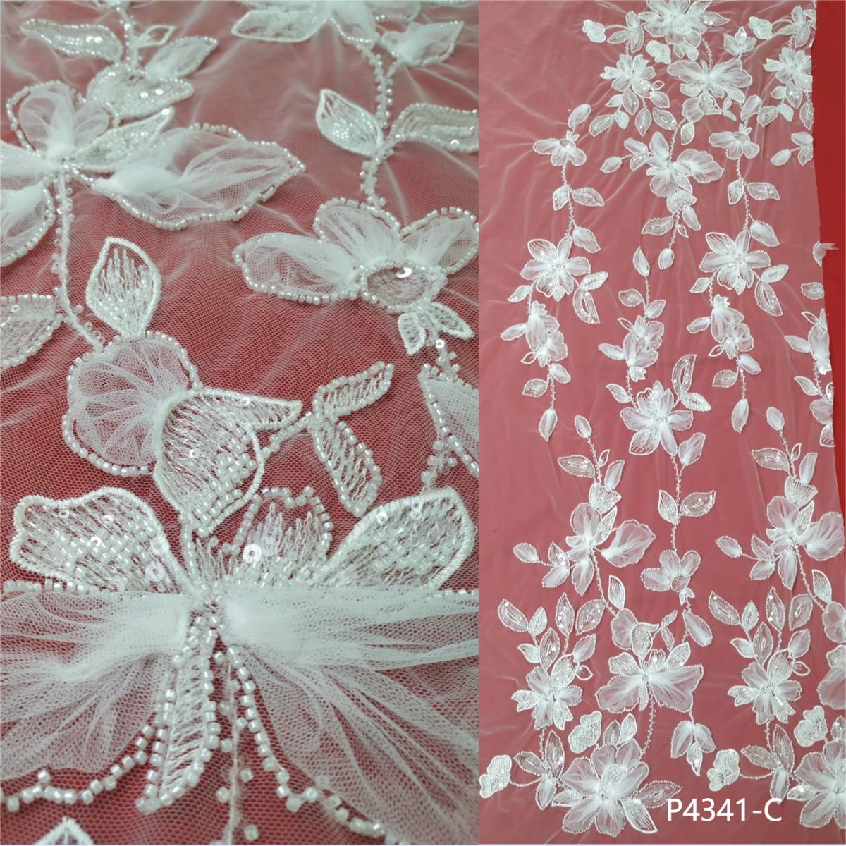 New Style Customized Beautiful Sequin Floral Lace Tulle Embroidered Bead Mesh Fabric