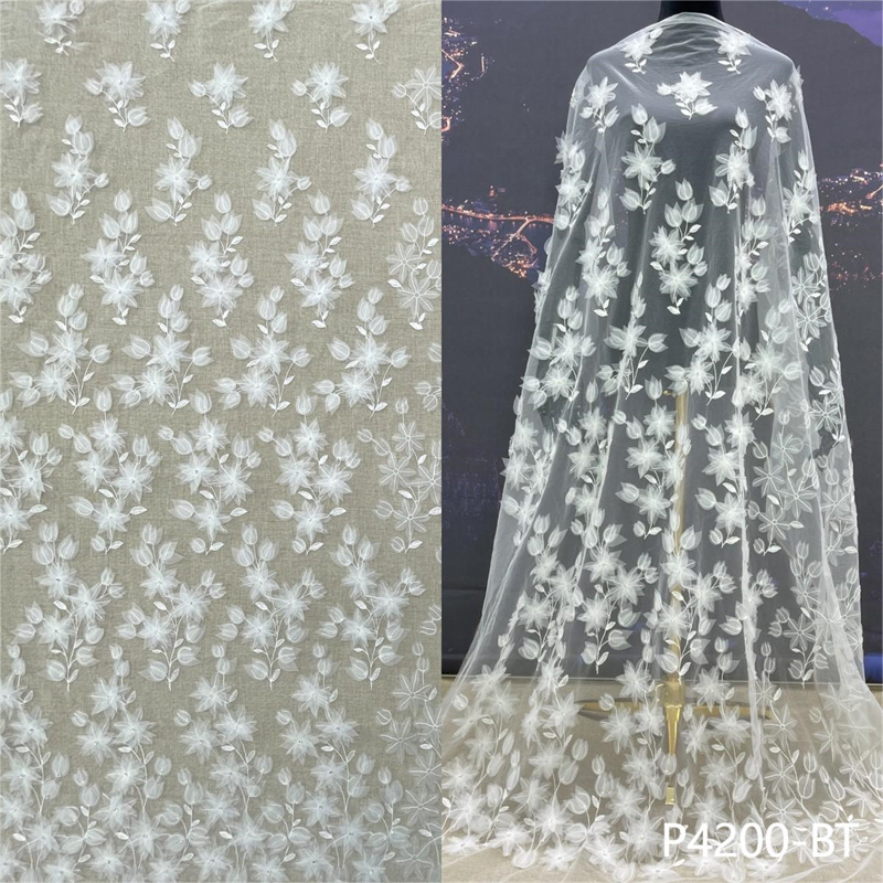 Beads and Sequins Luxury Bridal Guipure 3D flowers Lace Fabric 