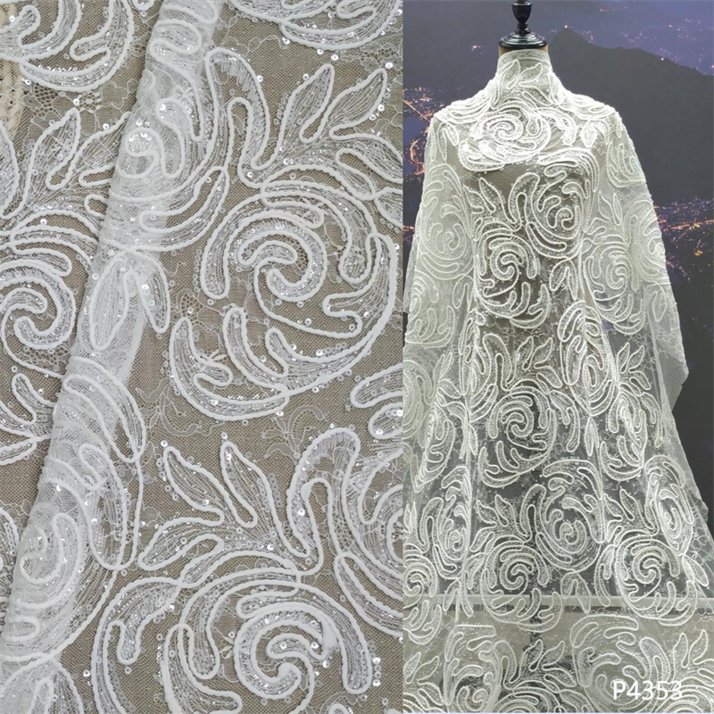 Embroidery Fabric Unique Tulle Pretty Heavy Handmade Beaded Net Lace Fabric