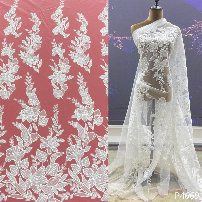 Organza Fabric Water Soluble Lace Embroidery Fabric for Wedding Dress