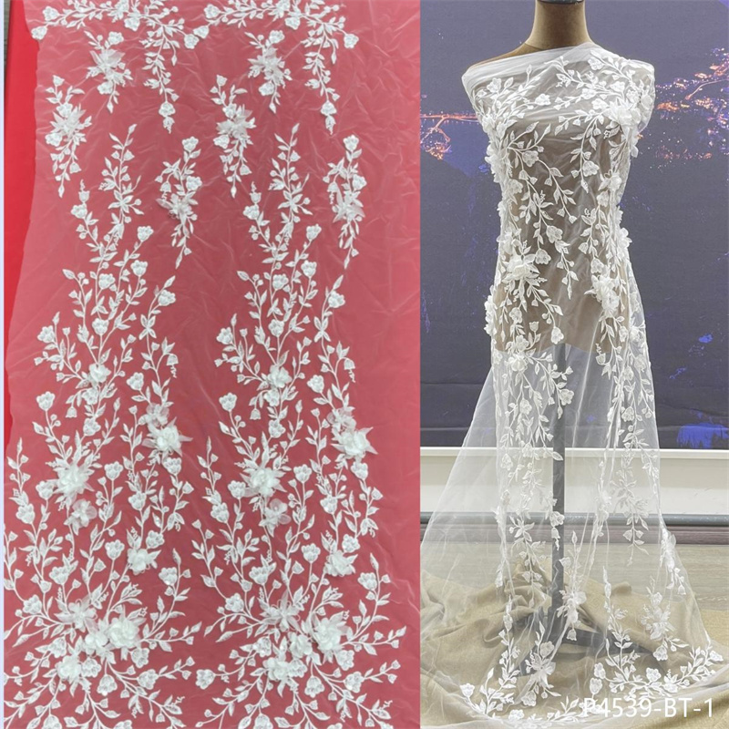 Factory Direct New Design Handmade 3D Flowers Embroidery Lace Fabric