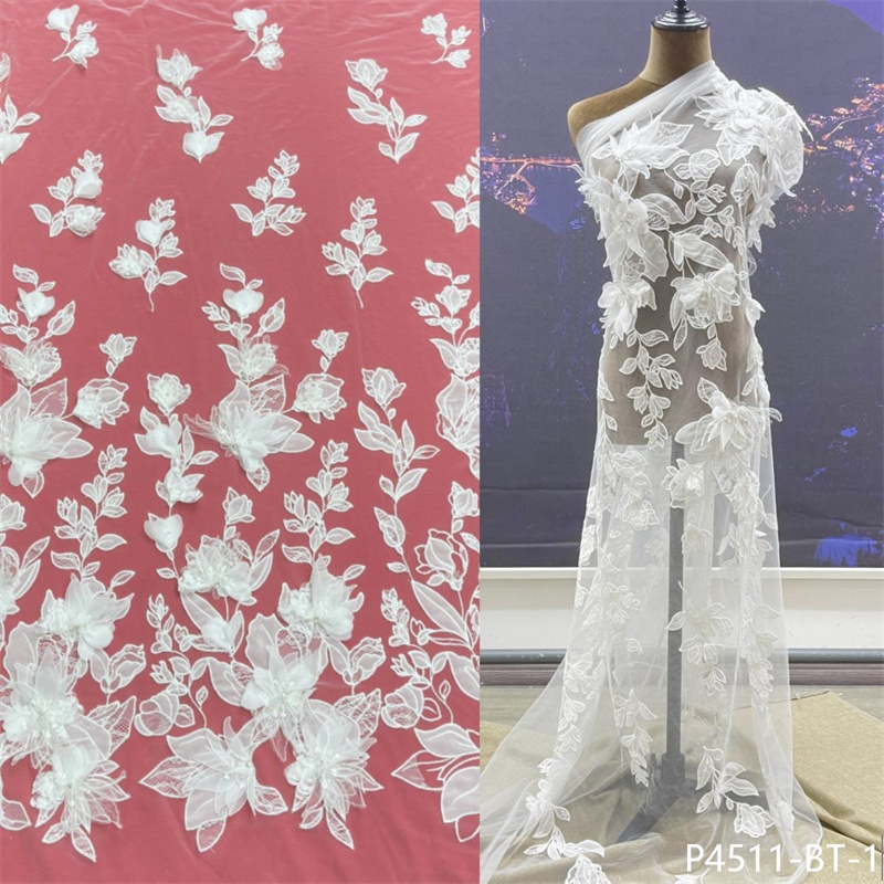 新款激光切割工艺手工3D立体花朵婚纱面料