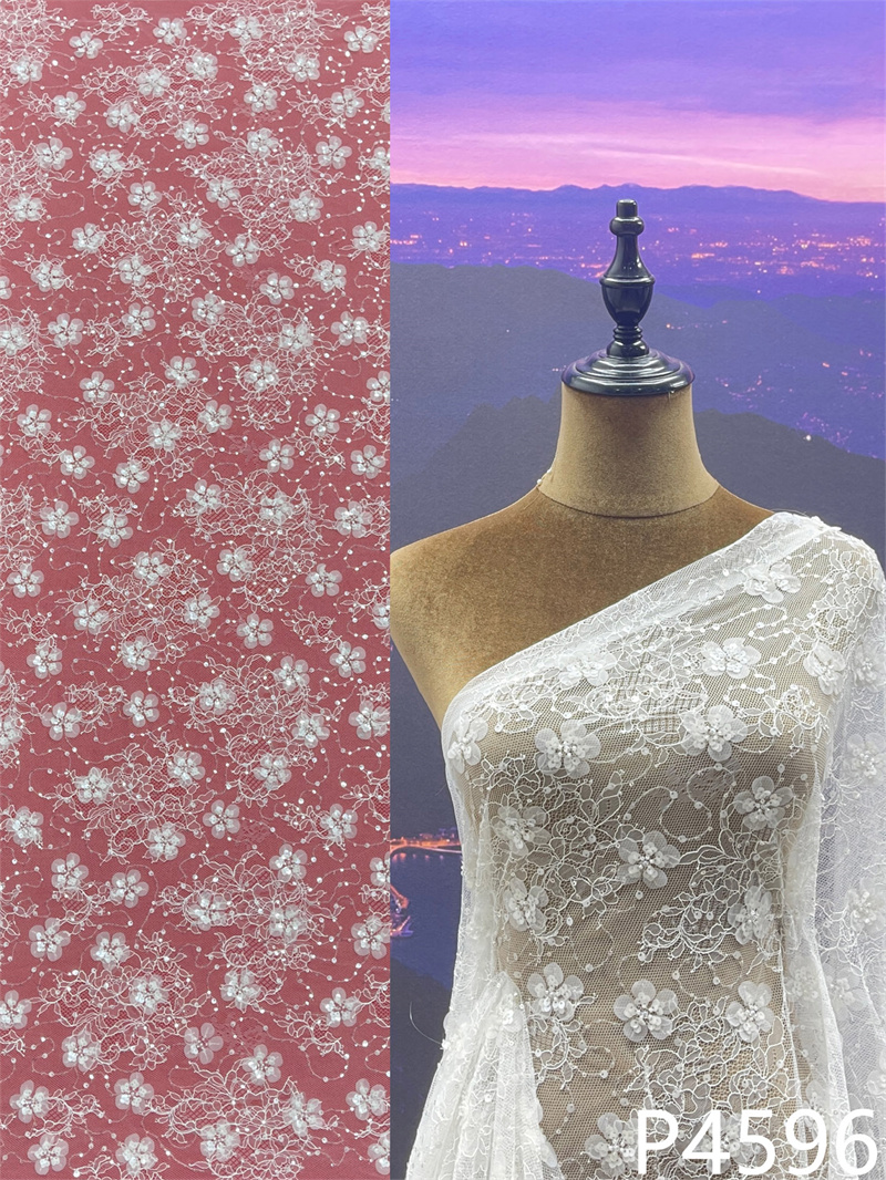 批发价合理的白色蕾丝激光3D立体花朵刺绣蕾丝