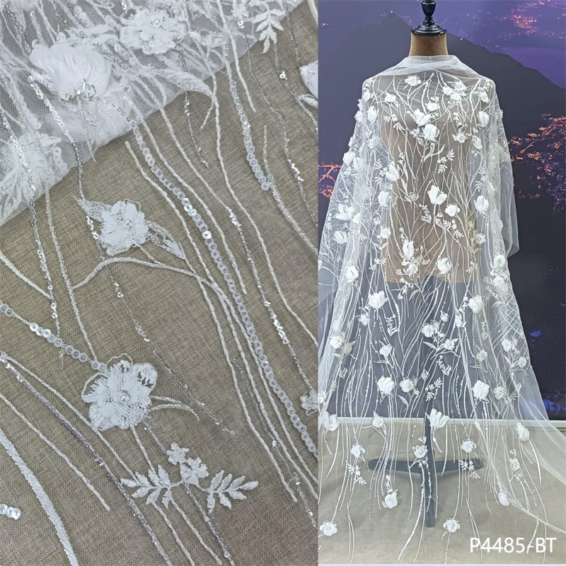 手工制作的复古婚礼3D立体花卉刺绣蕾丝面料