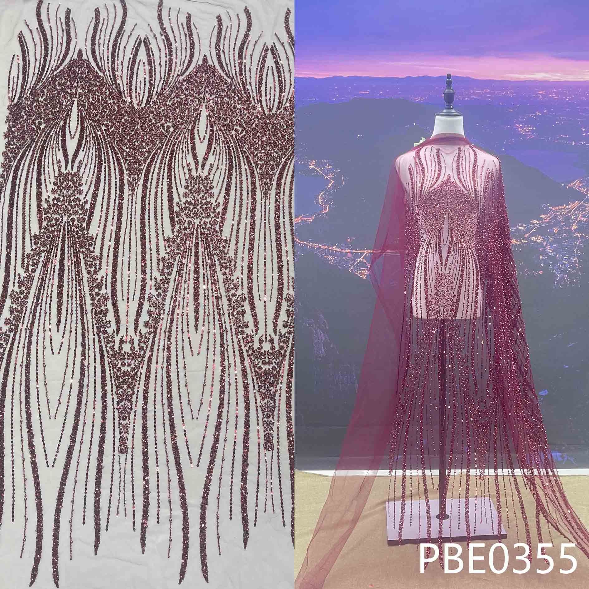 Elegant Luxury Flower Pattern Embroidery Lace Fabric, Sequin Fabric for Wedding Evening Dresses and 