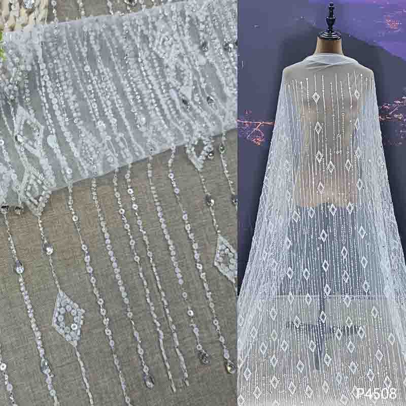 Wedding Dress Fabric Embroidery Beaded Geometry Shape