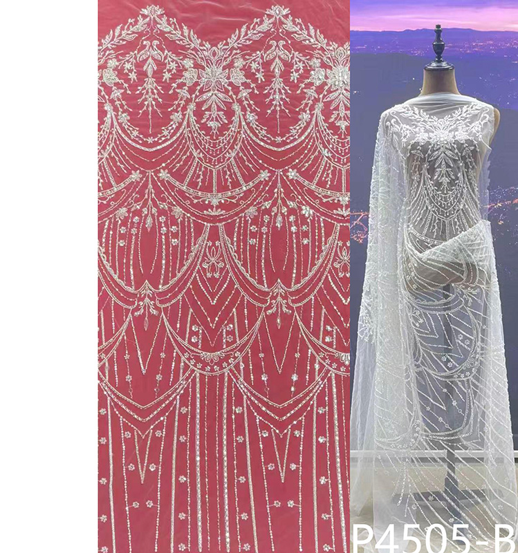 Wholesale Bridal Dress Embroidery Fabric with Handmade Beads