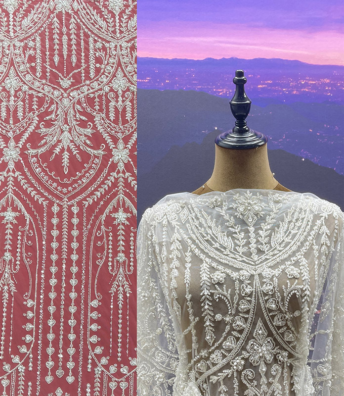 高端婚纱礼服布料手工钉珠