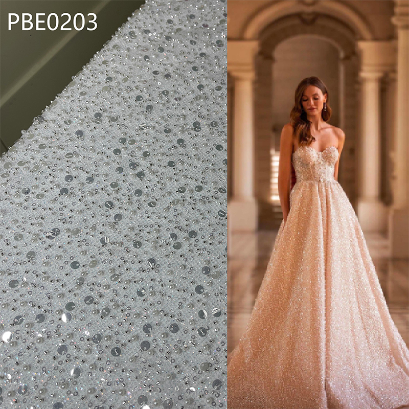 Silver Sequins Bling Decor Mesh Fabric for Evening Party Dress